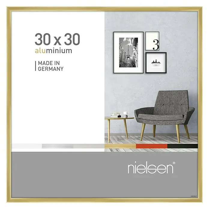 Nielsen Alurahmen Pixel - 30 x 30 cm, Gold - Produktabbildung eines Nielsen Aluminium Bilderrahmen 30x30 cm in Gold. Präsentiert modernes Design und deutsche Qualität für stilvolle Wanddekorationen.