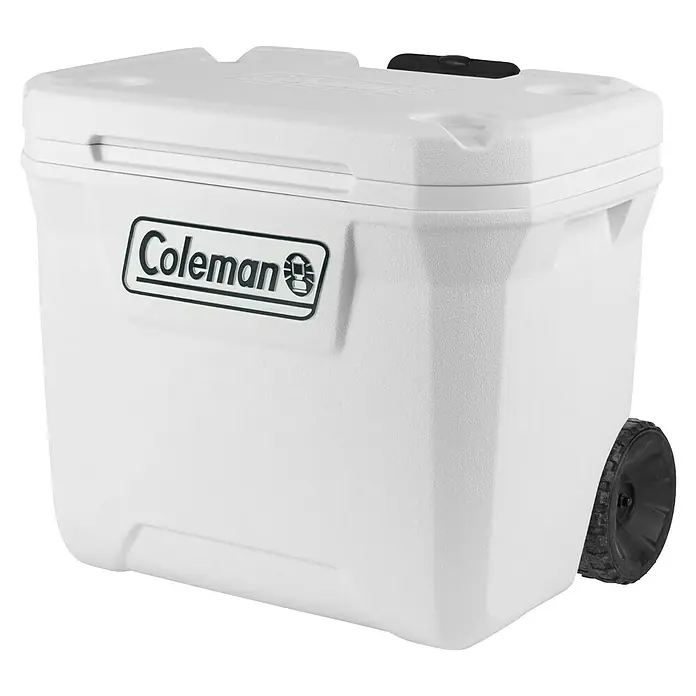 Coleman Nevera de camping Xtreme Marine - L x An x Al: 44 x 46 x 58 cm, Blanco, 47 l, Ruedas - Nevera blanca Coleman con ruedas, ideal para camping y actividades al aire libre, mantiene bebidas y alimentos fríos.