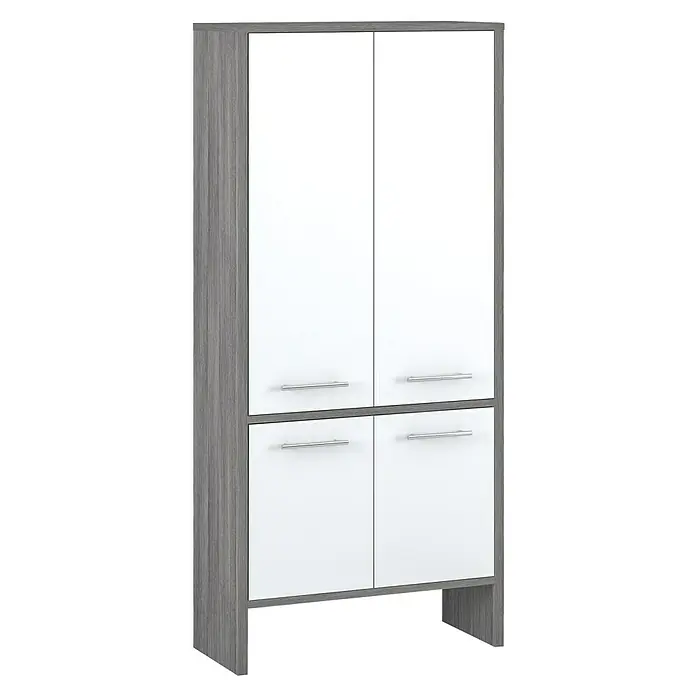 Astor Oslo Midischrank - 62 x 28 x 137 cm, Grafit, Weiß - Ein geräumiger Kleiderschrank mit vier Türen in Weiß und Grau, ideal für die Organisation Ihrer Kleidung und Accessoires. Stilvolles Design für jedes Zimmer.