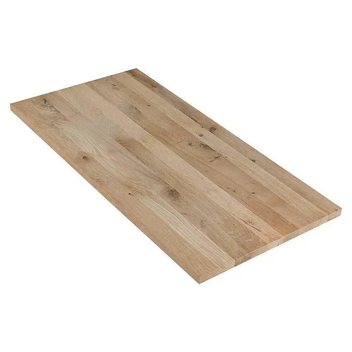 Exclusivholz Leimholzplatte Rustic - Eiche, Qualitätsstufe Leimholzplatte: B/C, 800 x 400 x 20 mm - Eine rechteckige Tischplatte aus hellem Holz mit sichtbarer Maserung, ideal für Möbelbau oder als Arbeitsfläche.