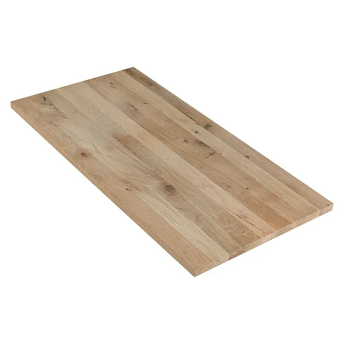 Exclusivholz Leimholzplatte RusticEiche, 800 x 400 x 20 mm - Eine rechteckige Tischplatte aus hellem Holz mit sichtbarer Maserung, ideal für Möbelbau oder als Arbeitsfläche.
