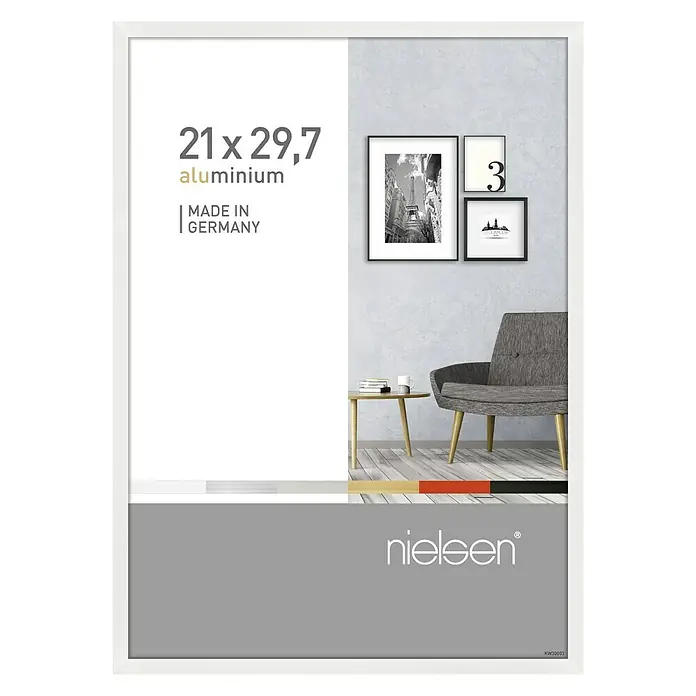 Nielsen Alurahmen Pixel - DIN A4 / 21 x 29,7 cm, Weiß - Ein Nielsen Aluminium Bilderrahmen in der Größe 21x29,7 cm, perfekt für Ihre Lieblingsfotos und Kunstwerke. Der schlichte, weiße Rahmen passt zu jeder Einrichtung.