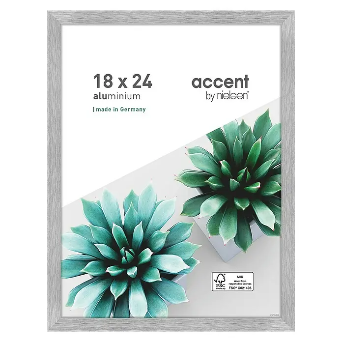 Alurahmen Star - 70 x 100 cm, Silber - Silberner Aluminium-Fotorahmen der Größe 18x24 mit Pflanzenmotiv, perfekt für moderne Dekorationen.