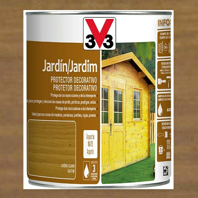 V33 Protección para madera decorativo Jardín (Roble oscuro, 750 ml, Mate)