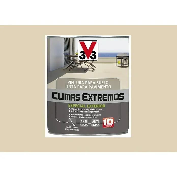 V33 Pintura para suelos Climas extremos - Arena, 500 ml, Satinado - Bote de pintura para suelos Climas Extremos.
