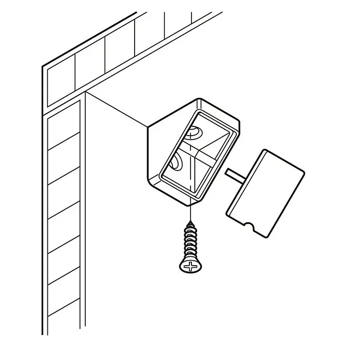 Häfele Eckverbinder - L x B x H: 20 x 44 x 20 mm, Weiß - Eine Schemazeichnung einer Lampe mit Schraube und abnehmbarer Abdeckung, die zur Installation an einer Wand vorgesehen ist.