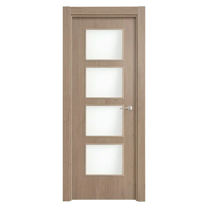 Solid Elements Puerta acristalada Toronto - 62,5 x 203 cm, Izquierda, Roble claro - Elegante puerta con cuatro inserciones de vidrio cuadradas y un tirador moderno. La puerta tiene un aspecto de madera clara.