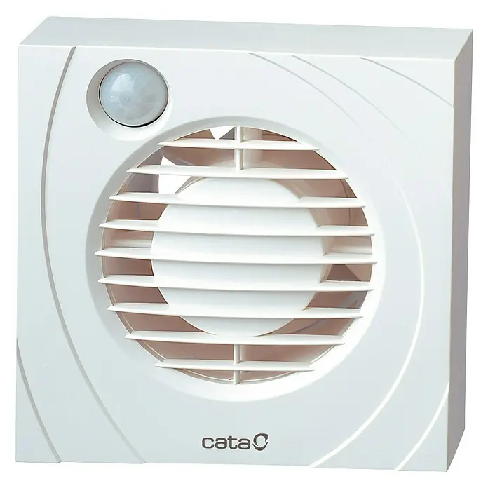 Cata Ventilador de pared - Blanco, 10 cm - Ventilador Cata blanco de pared con rejilla de ventilación redonda y sensor de movimiento para baño, cocina u otras estancias.
