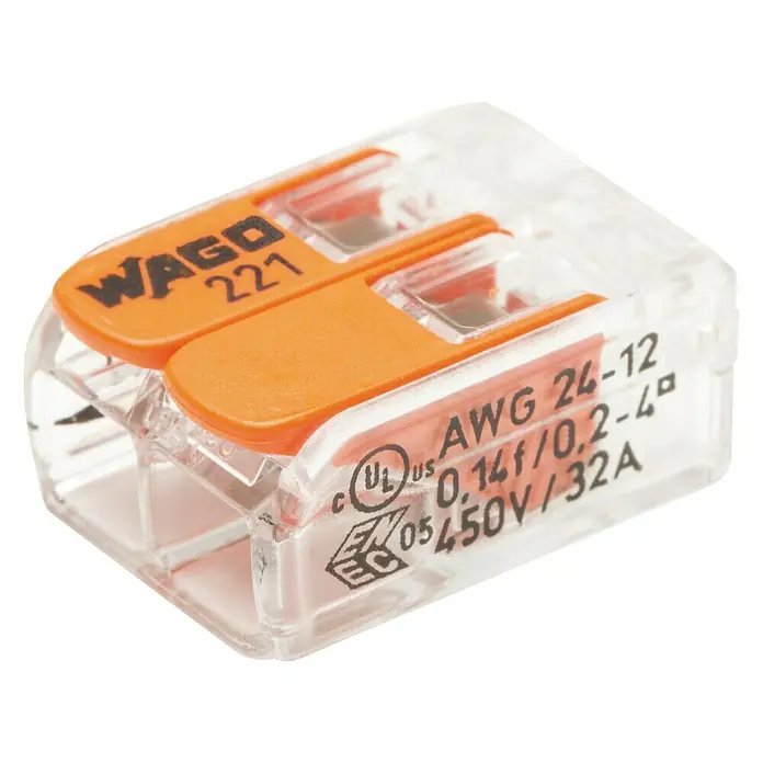 Wago Bloque de terminales Compacto - L x An x Al: 13,1 x 18,6 x 8,3 mm, Metal, 8 ud. - Conector Wago 221-412 para conexiones eléctricas seguras y rápidas, ideal para una variedad de aplicaciones.