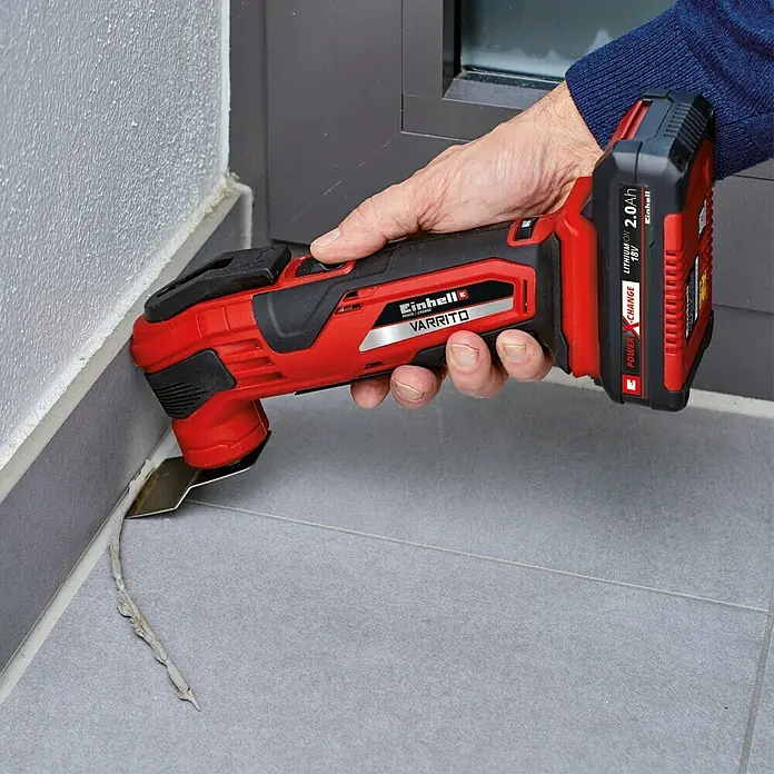 Einhell PXC 18V Multiherramienta de batería Varrito - 18 V, Sin batería - La multiherramienta inalámbrica Einhell Varrito en rojo y negro con batería se utiliza para quitar la lechada.