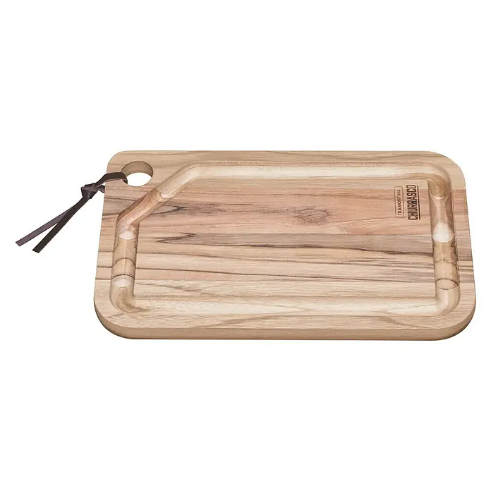Tramontina Schneidebrett - L x B x H: 33 x 20 x 1,8 cm, Holz - Hölzernes Servierbrett mit Rillen und Lederband für einfache Handhabung und stilvolles Servieren von Speisen.