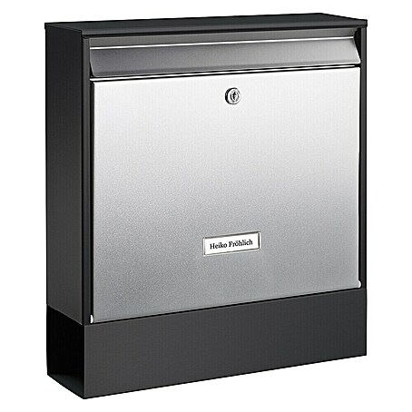 Burg-Wächter Wandbriefkasten Oxford (L x B x H: 10 x 36,2 x 40,3 cm, Schwarz, Silber, Stahl, Zeitungsfach)