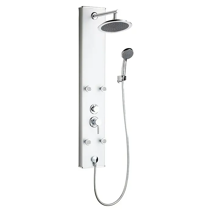 Camargue Duschpaneel Texel 2.0 - Höhe: 120 cm, Mit Einhebelmischer, Weiß - Elegante Duschpaneel mit Regendusche, Handbrause und Massagedüsen für ein luxuriöses Duscherlebnis. Hochwertiges Design in Chrom.