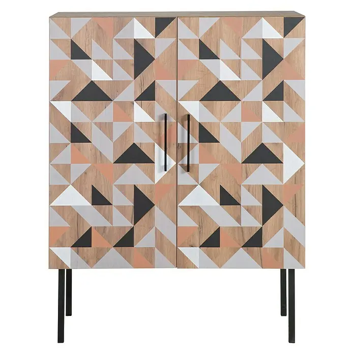 Phönix Spectral Highboard - L x B x H: 45 x 100 x 130 cm, Holzfarben - Ein moderner Schrank mit geometrischem Muster in Holzoptik, ideal für stilvolle Aufbewahrung im Wohnbereich.
