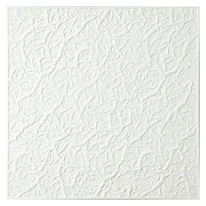 Deckenplatte D 82 - 50 x 50 cm, Weiß, 2 m², Polystyrol geschäumt - Weißes quadratisches Paneel mit einer unregelmäßigen, organischen Textur.