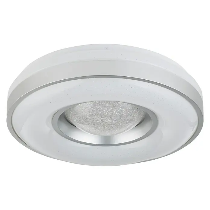Lavida Plafón LED redondo - 24 W, Ø x Al: 410 mm x 10 cm, Blanco, Blanco cálido - Elegante lámpara de techo blanca con detalles plateados, que ofrece una solución de iluminación moderna y elegante para cualquier habitación.