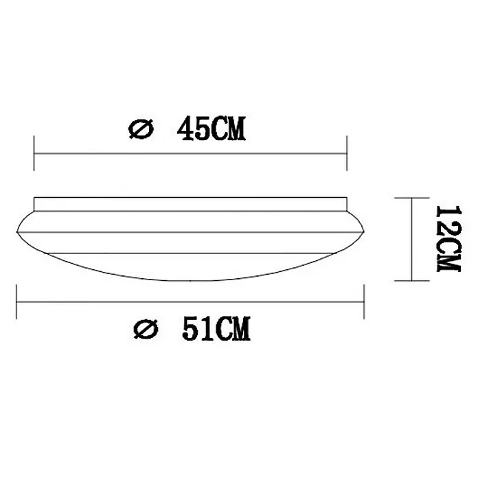 Lavida LED-Deckenleuchte rund Fondi - 40 W, Ø x H: 51 x 12 cm, Weiß - Technische Zeichnung einer Deckenleuchte mit den Maßen Ø 45cm und Ø 51cm sowie einer Höhe von 12cm.