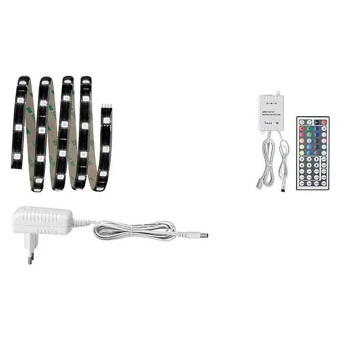 Paulmann LED-Band YourLED Basisset RGB - Länge: 1,5 m, Lichtfarbe: RGB, 10 W, 275 lm - LED-Streifen mit Netzteil und Fernbedienung. Das LED-Band ist flexibel und selbstklebend und eignet sich für die dekorative Beleuchtung.