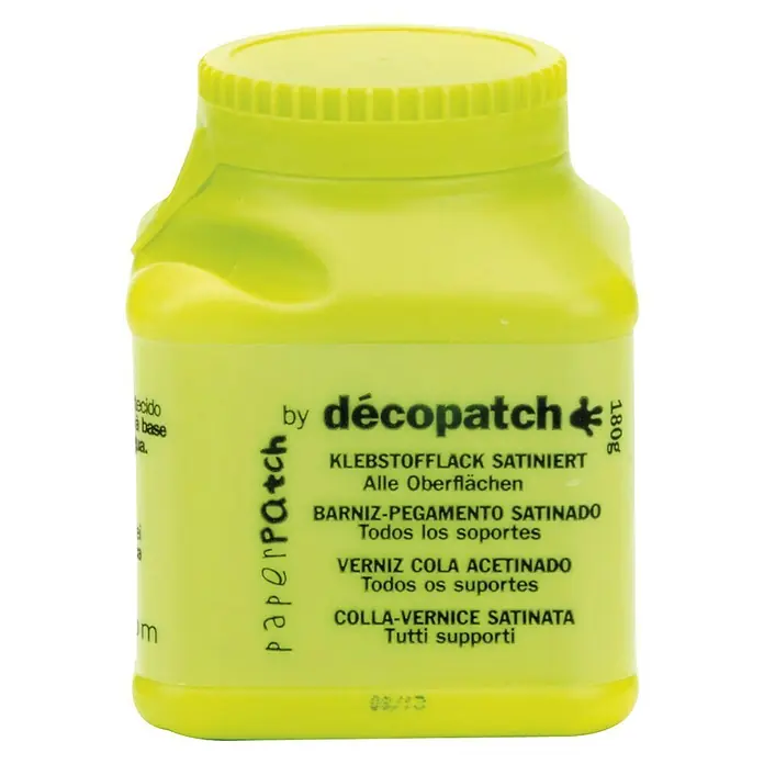 Glorex Hobby Time Klebstofflack Satiniert - 180 g - Gelbe Flasche Décopatch Klebstofflack satiniert für alle Oberflächen.