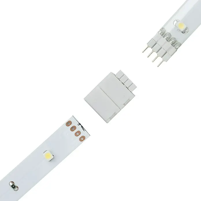 Paulmann Enchufe de conexión YourLED ECO - Blanco - Esta imagen muestra una tira de luz LED con un conector correspondiente, ideal para soluciones de iluminación personalizables.