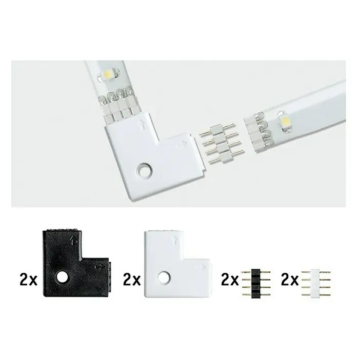 Paulmann Conector de esquina YourLED - 12 pzs. - Kit de conectores para tiras LED con conectores de esquina y conectores de pines en blanco y negro para una fácil instalación.