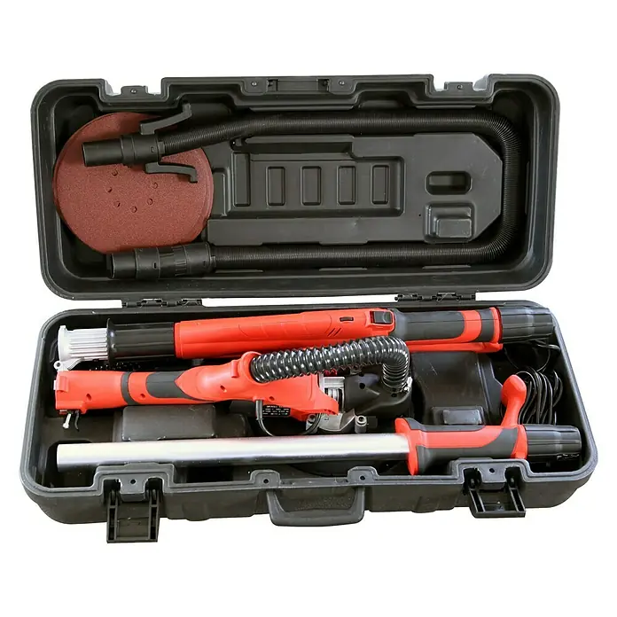 Berg Tecmix Wand- & Deckenschleifer LHS 600 - 600 W, Durchmesser Schleifteller: 225 mm - Hier ist ein Detailbild eines Deckenschleifers im Koffer, ein nützliches Werkzeug für Bau- und Renovierungsprojekte.