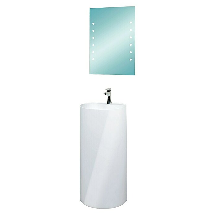 Camargue Umivalnik Rondo Minera  (Ø x V: 45 x 90 cm, Odprtina za armaturo: Sredina, S prelivom, Bele barve) | 3940 - Waschtische QM | DBBB - Keramik QM | DBB - Keramik | DB - Keramik/Wannen | D - Sanitär | BAUHAUS