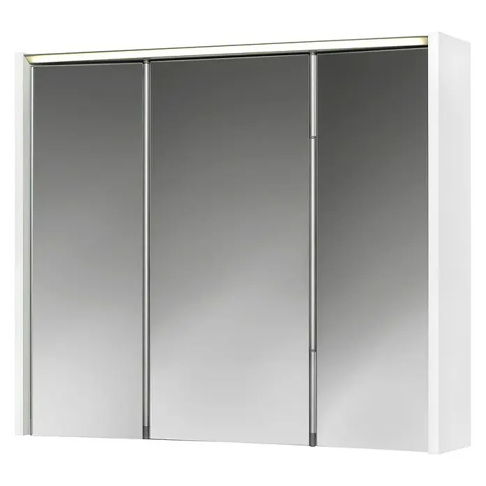 Jokey LED-Spiegelschrank Arbo - B x H: 73 x 62,7 cm, Holz, Weiß - Ein moderner Spiegelschrank mit drei Türen und einer integrierten Beleuchtung, ideal für jedes Badezimmer. Weißer Rahmen sorgt für schlichte Eleganz.