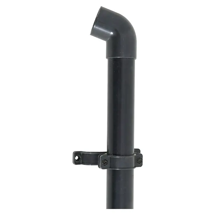Sunfun Regenfallrohr-Set - 2 Stk., Passend für: Sunfun Anstellpavillon Sera - Das Bild zeigt einen schwarzen PVC-Schnorchel mit Halterung, ideal für verschiedene Anwendungen und robust verarbeitet.