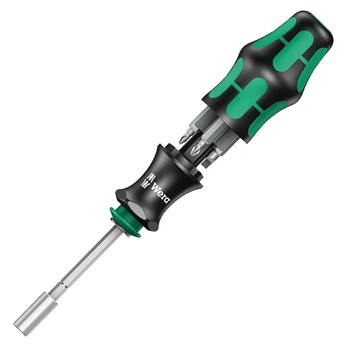 Wera Werkzeug-Set Kraftform Kompakt 28 SB - 7 -tlg. - Ein Wera Bit-Satz Schraubendreher mit Bits im Griff, ideal für verschiedene Schraubarbeiten. Kompakt und vielseitig.