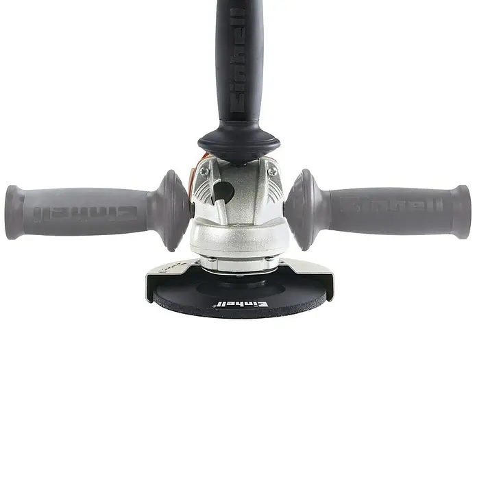 Einhell PXC 18V Amoladora angular de batería TE-AG 18 Li Solo - 18 V, Sin batería, Diámetro disco: 115 mm, 8.500 r.p.m. - Una amoladora angular Einhell con dos empuñaduras laterales grises y una superior negra, apta para tareas de pulido.
