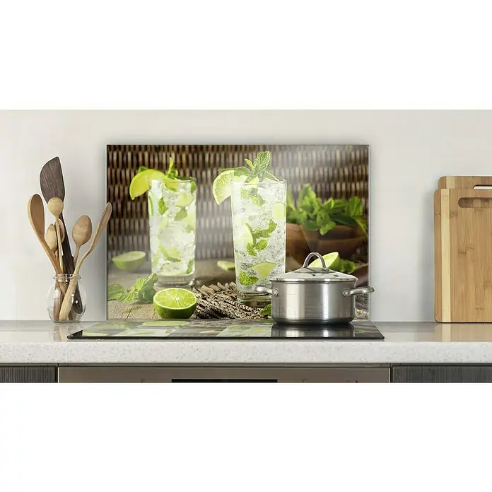 CUCINE Küchenrückwand - Caipirinha, 60 x 40 cm, Stärke: 6 mm, Einscheibensicherheitsglas (ESG) - Ein Küchenrückwand aus Glas mit einem erfrischenden Mojito-Motiv, das die Küchenatmosphäre belebt und gleichzeitig funktional ist.
