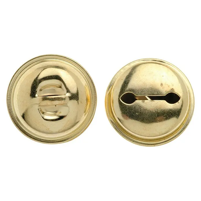 Glorex Hobby Time Rollenglöckchen - Gold, Durchmesser: 25 mm - Nahaufnahme von zwei goldenen Schellen mit Schlitz für die Befestigung, ideal für Bastelprojekte und festliche Dekorationen.