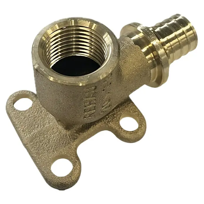 Rehau Rohrbogen Rautitan RX - Durchmesser: 16 mm, Messing - Eine Nahaufnahme eines Messing-Wandwinkels mit Innengewinde und PEX-Anschluss. Ideal für Sanitärinstallationen und einfache Montage.