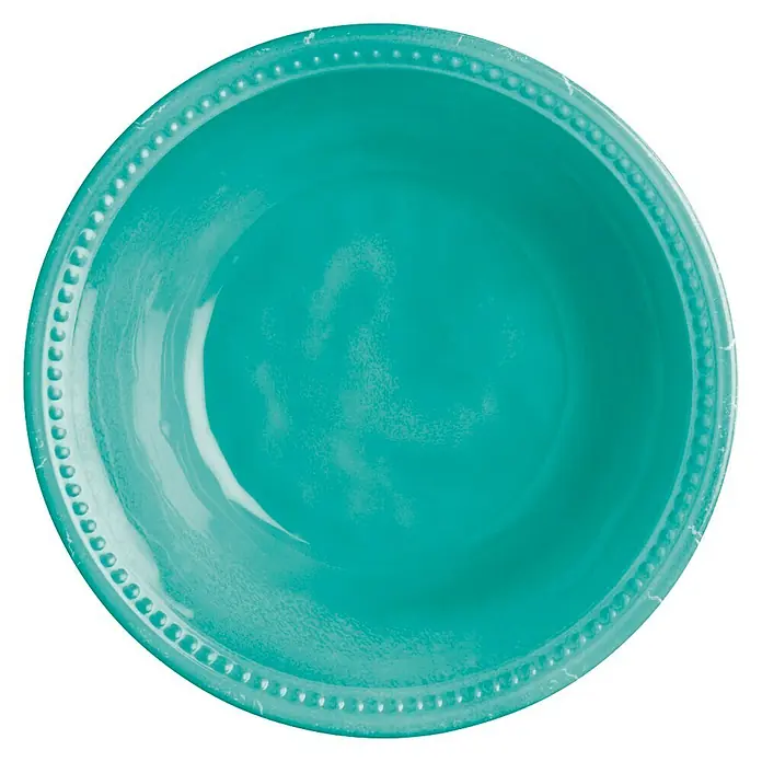 Marine Business Harmony Plato redondo Acqua - 6 ud., Diámetro: 21 cm, Plástico, Turquesa - Primer plano de un cuenco turquesa con borde decorativo de cuentas, perfecto para el uso diario u ocasiones especiales.