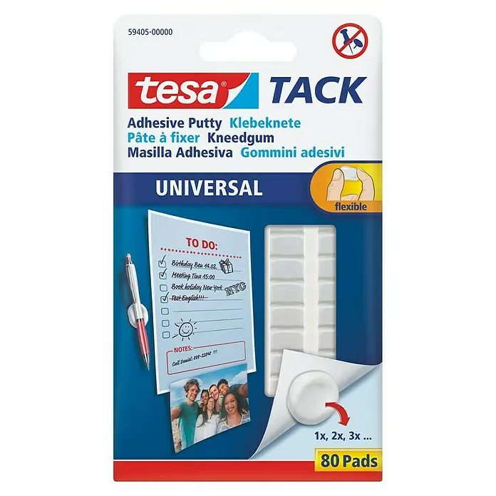 Tesa TACK Knetkleber - Farbe: Weiß, Gesamtstückzahl: 1 Stk. - Tesa Tack Klebeknete: Vielseitig einsetzbare, wiederverwendbare Klebemasse für Büro, Schule und Zuhause. Fixiert Notizen, Fotos und mehr.
