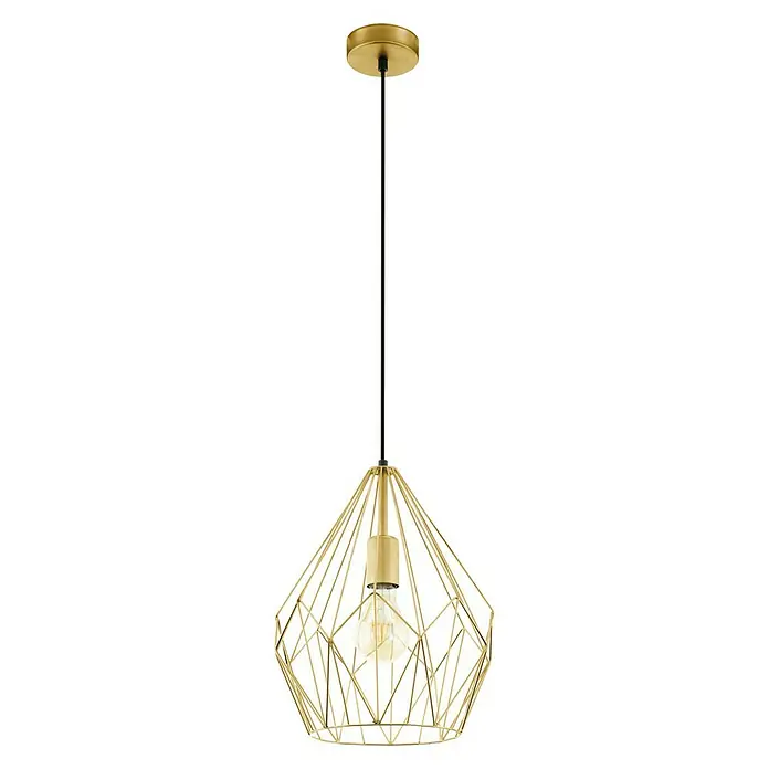 Eglo Pendelleuchte rund Carlton - Höhe: 110 cm, Gold - Goldene Pendelleuchte mit geometrischem Lampenschirm und schwarzem Kabel für stilvolle Beleuchtung im Raum.