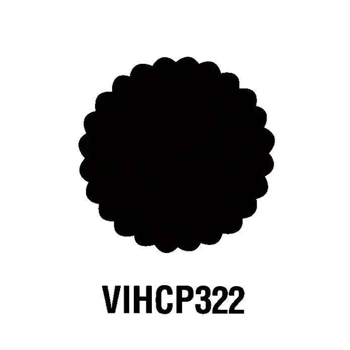 Artemio Perforadora gigante Circle 2 - 5 x 4,7 cm - Ilustración negra circular con borde festoneado, marcada "VIHCP322", ideal para proyectos de diseño versátiles.