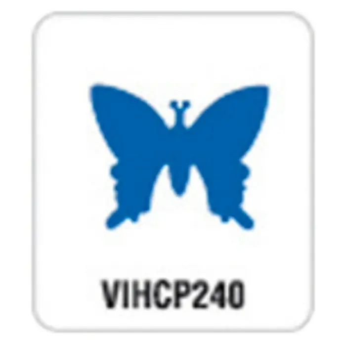 Artemio Perforadora grande Butterfly - Mariposa, 2,5 x 2,2 cm - Etiqueta de producto VIHCP240 con mariposa azul sobre fondo blanco, ideal para identificación y decoración de productos.
