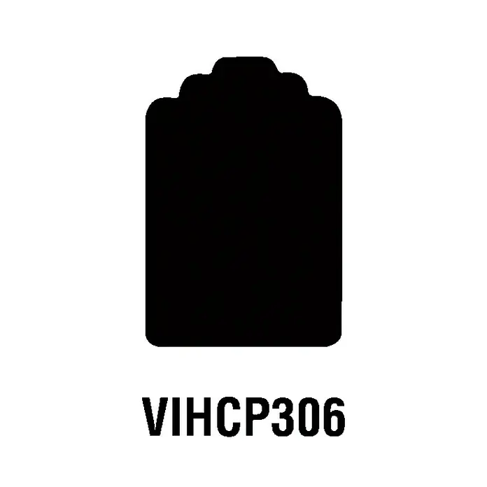 Artemio Perforadora gigante Label - Etiqueta, 5 x 3 cm - Silueta negra de una etiqueta decorativa con borde superior festoneado y texto VIHCP306 debajo.