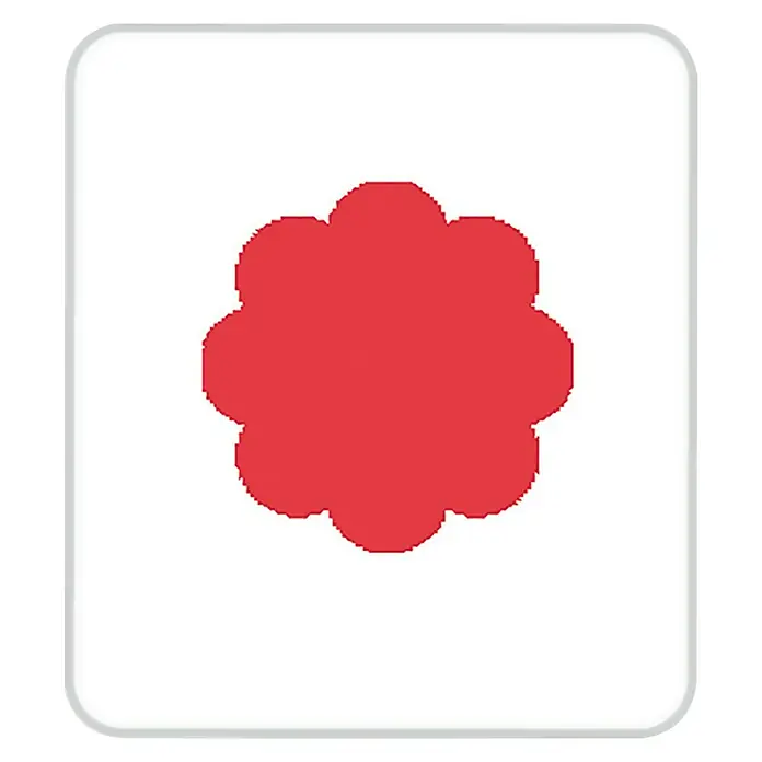 Artemio Perforadora Eva 1" circle Fantasy - 2,5 x 2 cm - Gráfico rojo en forma de flor sobre un rectángulo blanco redondeado, memorable y versátil para diversos proyectos de diseño.