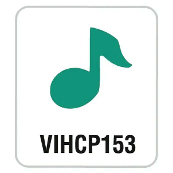 Artemio Perforadora pequeña Musical note - Nota, 1,6 x 1,3 cm - Un adhesivo verde con una nota musical etiquetada como "VIHCP153", ideal para amantes de la música.