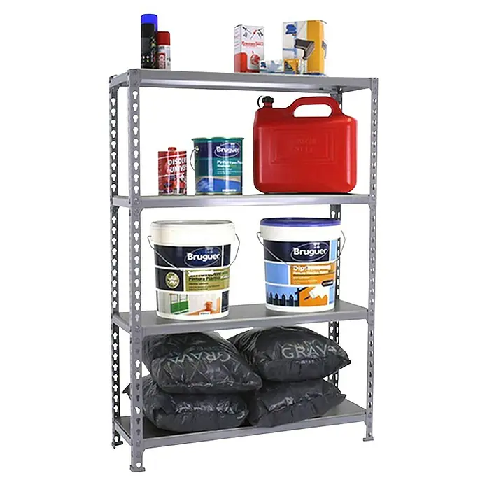 Simonrack Simonclick Estantería metálica Megaplus - Al x An x Pr: 150 x 120 x 30 cm, Capacidad de carga por balda: 180 kg, Número de baldas: 4 ud., Inserción, Gris - Estantería con pintura, productos de limpieza, alimentos y sacos. La estantería ofrece mucho espacio de almacenamiento para diversos productos.