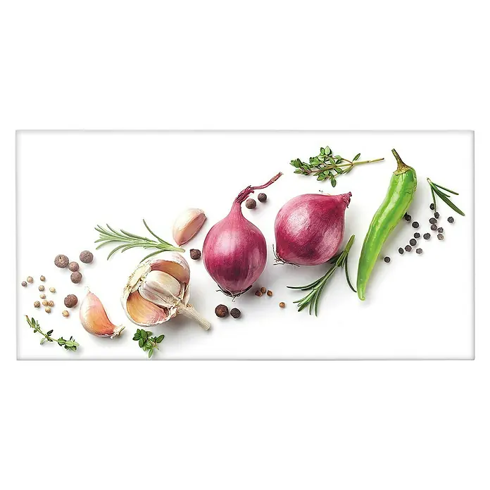 CUCINE Küchenrückwand - Garlic & Onion, 80 x 40 cm, Stärke: 6 mm, Einscheibensicherheitsglas (ESG) - Vorderansicht