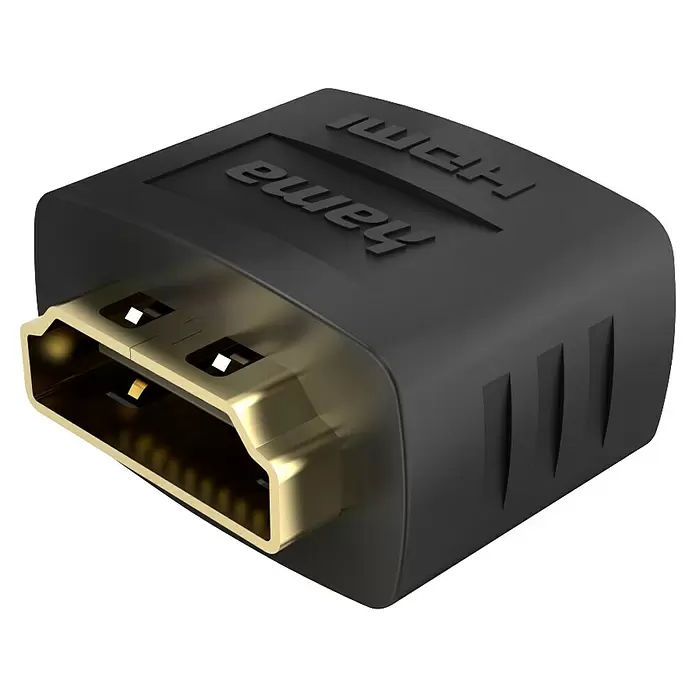 Hama HDMI-Adapter - Schwarz, HDMI-Stecker, Auflösung: 8K (7680 x 4320 Pixel) - Schwarzer HDMI-Buchse-zu-Buchse-Adapter mit vergoldeten Anschlüssen zur Kabelverlängerung.