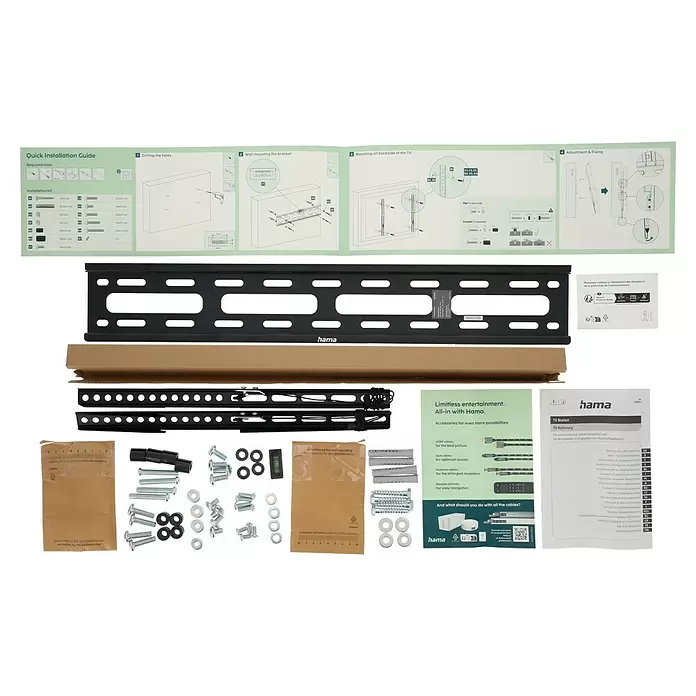 Hama TV-Wandhalterung starr - Passend für: Bildschirmdiagonale 32 - 75″, 81 - 191 cm, Belastbarkeit: 40 kg, Wandabstand: 2,5 cm - Schwarze TV-Wandhalterung aus Metall mit Installationszubehör, Schrauben, Dübeln, Unterlegscheiben und Anleitungen.