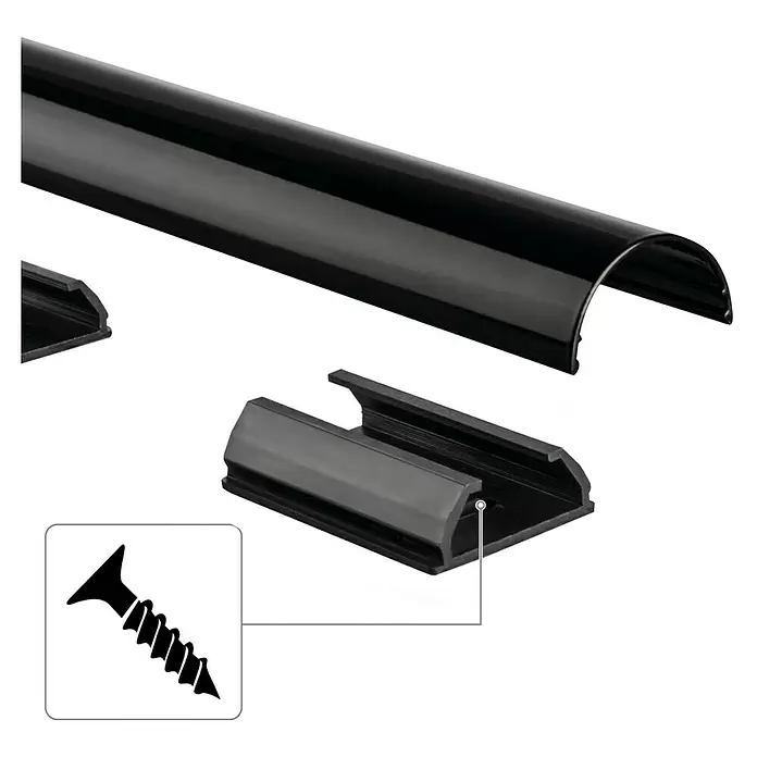 Hama Kabelkanal - 1,1 m x 33 mm x 18 mm, Schwarz - Schwarzer Kabelkanal aus Kunststoff mit abnehmbarer Abdeckung und Schraubbefestigungsbasis zur Kabelorganisation.