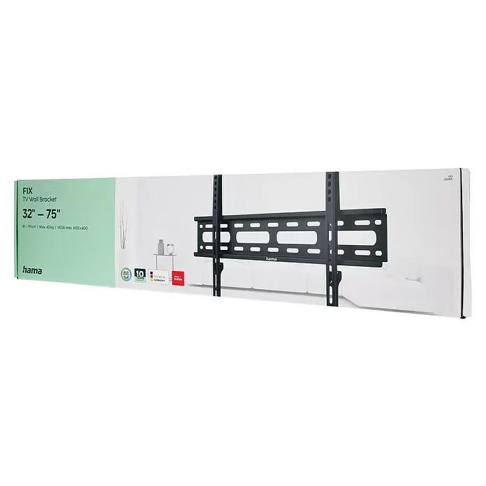 Hama TV-Wandhalterung starr - Passend für: Bildschirmdiagonale 32 - 75″, 81 - 191 cm, Belastbarkeit: 40 kg, Wandabstand: 2,5 cm - Schwarze Hama FIX TV-Wandhalterung für TVs 32-75 Zoll, max. 40kg, VESA 600x400.