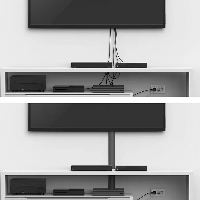 Hama Kabelkanal - 1,1 m x 33 mm x 18 mm, Schwarz - Grauer Kabelkanal ordnet TV-Setup, verbirgt Kabel vom Bildschirm zur Konsole.