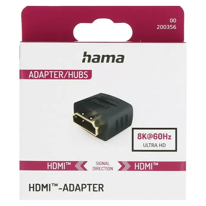 Hama HDMI-Adapter - Schwarz, HDMI-Stecker, Auflösung: 8K (7680 x 4320 Pixel) - Schwarzer Hama HDMI-Adapter für 8K@60Hz Ultra HD-Auflösung.